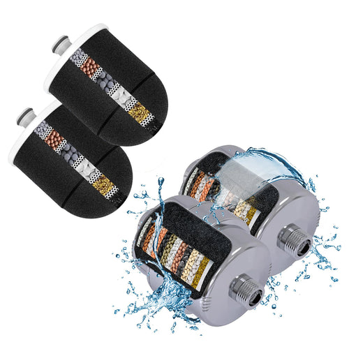 Innovative multistage 2 pack shower Head filter with natural Carbon 2 Pack Replacement Carbon Cartridges, Stops Microplastic, Oder's, Chlorine, and other Toxins.