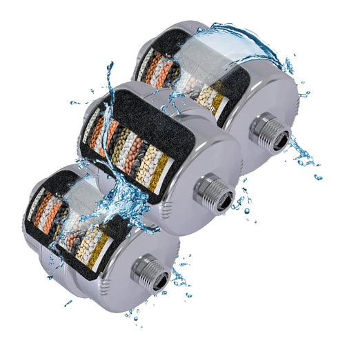Innovative multistage shower filter 3 PACK with natural Carbon Block stops Microplastic, Oder's, Chlorine, and other Toxins. Shower Head Filter, 6 Months Filter Life)
