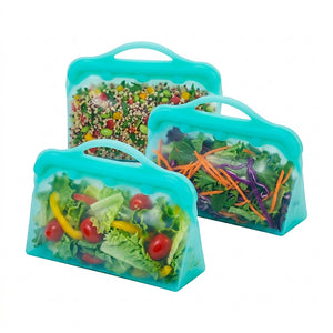 3Pack Reusable Snack Bags, Reusable Silicone Food Storage Bags, Silicone Reusable Bags, Cook, Store, Freeze, Dishwasher and Microwave Safe, Plastic and BPA Free