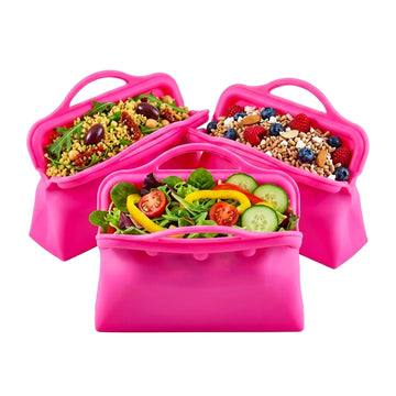 3Pack Reusable Snack Bags, Reusable Silicone Food Storage Bags, Silicone Reusable Bags, Cook, Store, Freeze, Dishwasher and Microwave Safe, Plastic and BPA Free