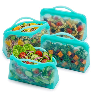 4Pack Reusable Silicone Food Storage Bags, Reusable Snacks Bags Cook, Store, Freeze, Dishwasher and Microwave Safe, Plastic and BPA Free