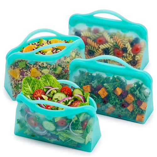 4Pack Reusable Silicone Food Storage Bags, Reusable Snacks Bags Cook, Store, Freeze, Dishwasher and Microwave Safe, Plastic and BPA Free