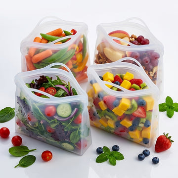 Reusable Silicone Food Storage Bags, 4 Pack Half Gallon Bags, Dishwasher and Microwave Safe, Plastic & BPA Free by Innovative Technology Products Corp