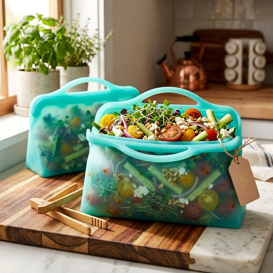 2Pack Reusable Snack Bags, Reusable Silicone Food Storage Bags, Silicone Reusable Bags, Cook, Store, Freeze, Dishwasher and Microwave Safe, Plastic and BPA Free
