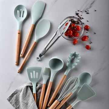 12 PCS Silicone Utensil Set With Holder Bucket