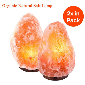 ITPCINC - 2 Pack Natural Hand Carved Himalayan Salt Lamp with Wood Base, Includes 4 Light Bulb with Extra Dimmer, Room Decor and Night Light